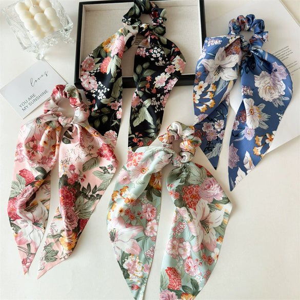 Satin Fabric Highend Plants And Flowers Printed Triangle Hair Band For Women