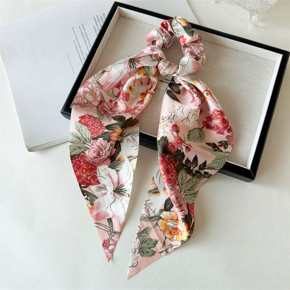 Satin Fabric Highend Plants And Flowers Printed Triangle Hair Band For Women