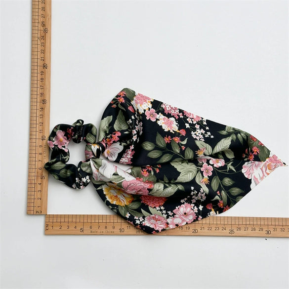 Satin Fabric Highend Plants And Flowers Printed Triangle Hair Band For Women