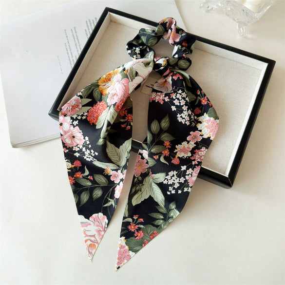 Satin Fabric Highend Plants And Flowers Printed Triangle Hair Band For Women