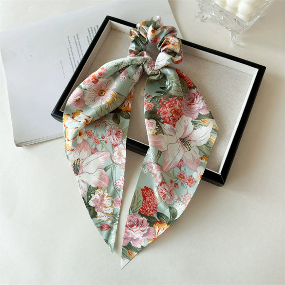 Satin Fabric Highend Plants And Flowers Printed Triangle Hair Band For Women