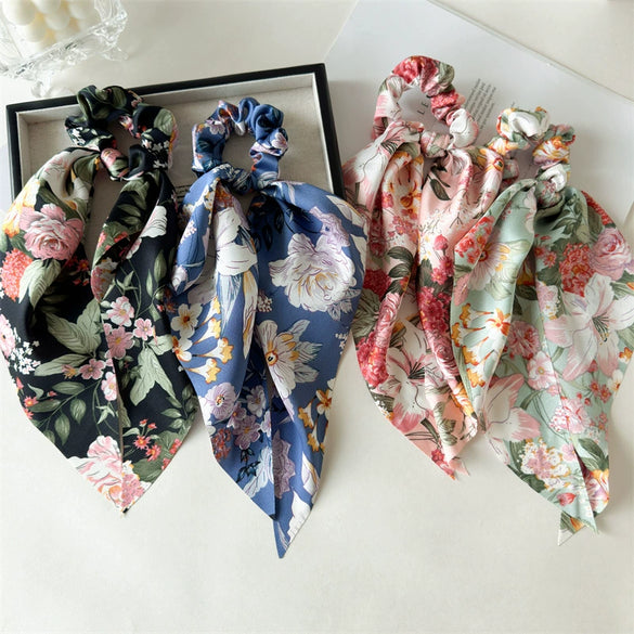 Satin Fabric Highend Plants And Flowers Printed Triangle Hair Band For Women