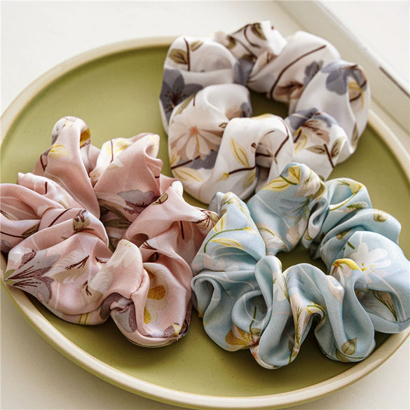 Satin Intestine Style Elastic Women's Hair Ring Headwear With Floral Design And Seiko Craftsmanship