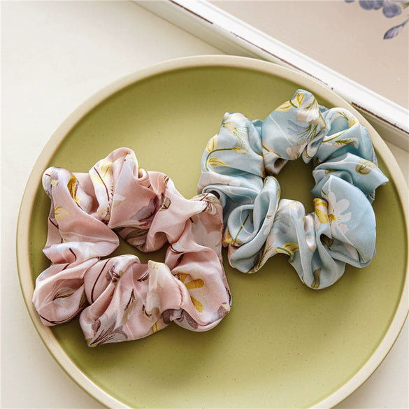Satin Intestine Style Elastic Women's Hair Ring Headwear With Floral Design And Seiko Craftsmanship