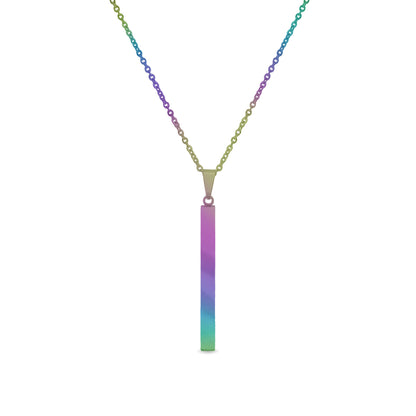Square 4 Sided Vertical Bar Polished Stainless Steel Necklace With Top Bail / SBB0134
