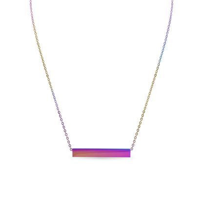 Large Square 4-Sided Horizontal Bar Polished Stainless Steel Necklace / SBB0302