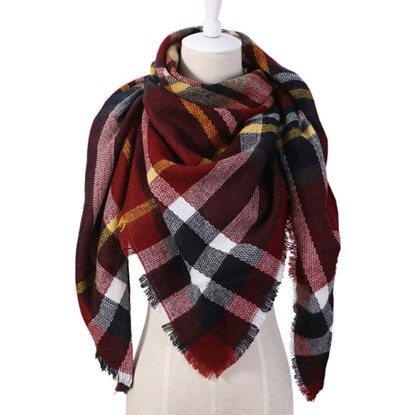 Scarf Hat Gloves Set Acrylic Vintage Geometric Plaid Triangle Warm Fabric
