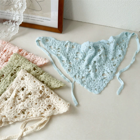 Scarf Turban Headwear Hollow Knitted Geometric Flower For Girls