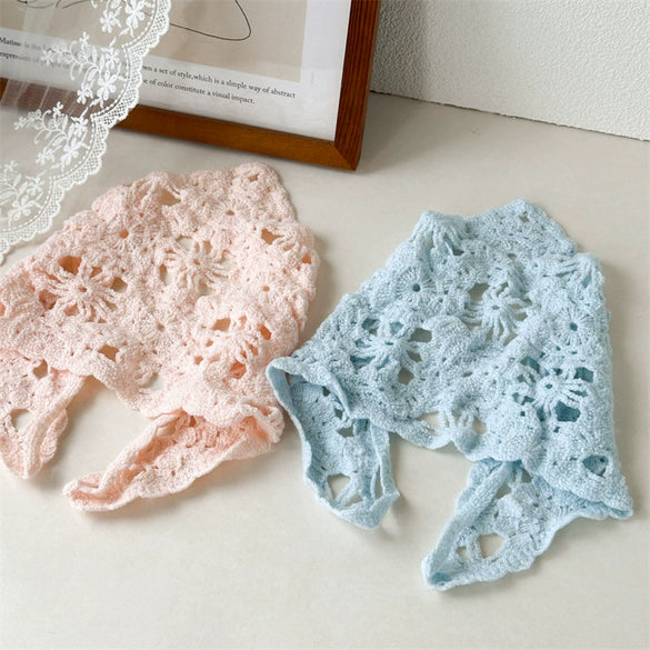 Scarf Turban Headwear Hollow Knitted Geometric Flower For Girls