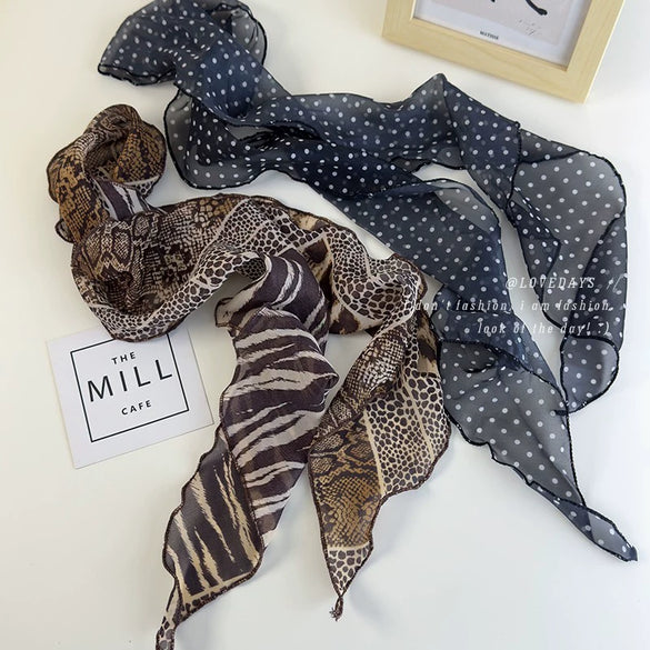 Scarf Vintage Style Leopard Print Wave Dot Polyester Chiffon Print