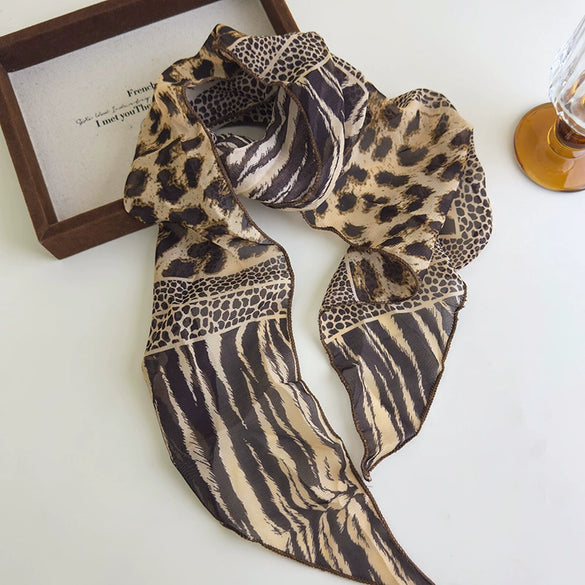 Scarf Vintage Style Leopard Print Wave Dot Polyester Chiffon Print