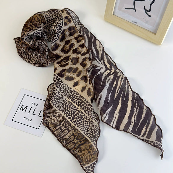 Scarf Vintage Style Leopard Print Wave Dot Polyester Chiffon Print