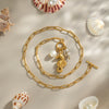 Seaside Leisure Pearl Seahorse Conch Stainless Steel Necklace With Ot Buckle Electroplated In 18K Gold Geometric Style For Women