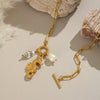 Seaside Leisure Pearl Seahorse Conch Stainless Steel Necklace With Ot Buckle Electroplated In 18K Gold Geometric Style For Women