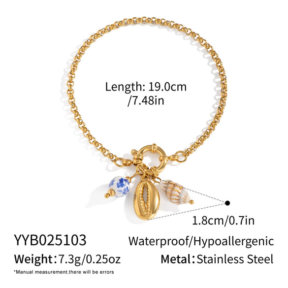 Seaside Ocean Style Conch Crab Claw Ceramic Glaze Handmade Stainless Steel Chain Bracelet With Electroplating For Women