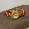 Secondhand Luxury Highend Colorful Women's Metal Bracelet Quartz Watch With Cat's Eye Chain And Round Dial