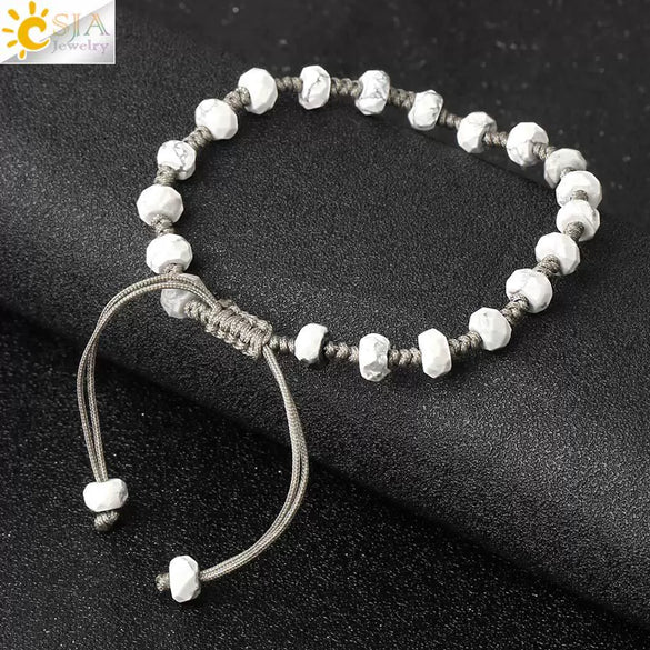 Semi Precious Stone Geometric Beaded Woven Bracelet Polished Unisex Personality Jewelry