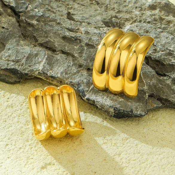 Semicircular Stainless Steel And 18K Gold Geometric Style Electroplated Women's Earrings And Ring