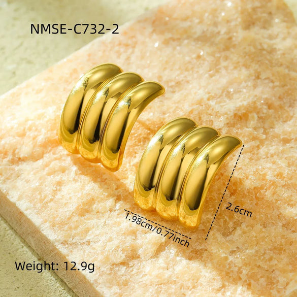 Semicircular Stainless Steel And 18K Gold Geometric Style Electroplated Women's Earrings And Ring
