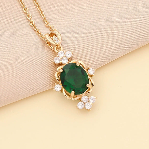 Semiprecious Stone Full Diamond Dropshaped Women's Simple Metal Necklace With Box Chain