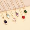 Semiprecious Stone Full Diamond Dropshaped Women's Simple Metal Necklace With Box Chain