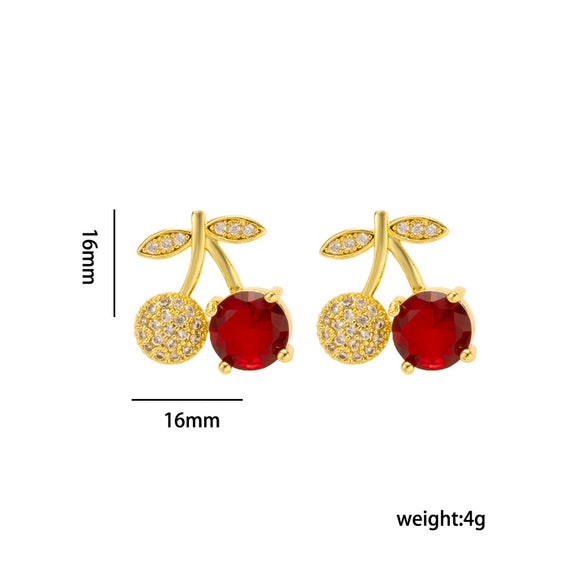 Set Of Women's Cherry Patterned Necklaces And Earrings In Titanium Steel And Copper With Diamond Set And Vacuum Furnace Electroplating