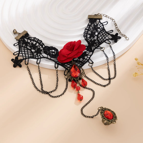 Sexy Gothic Handmade Lace Red Rose Bracelet For Women