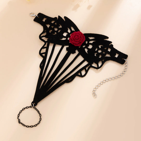 Sexy Gothic Handmade Lace Red Rose Bracelet For Women