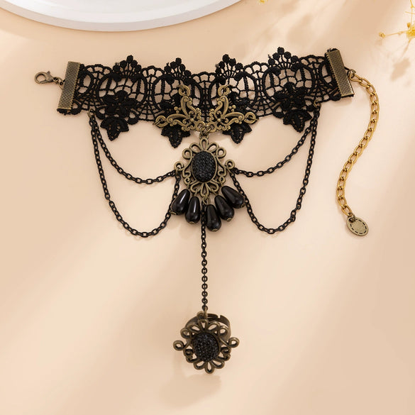 Sexy Gothic Handmade Lace Red Rose Bracelet For Women