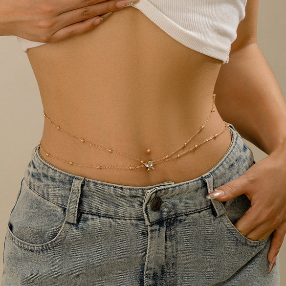 Sexy Rhinestone Tassel Pendant Waist Chain Body Chain Alloy Simple Round Bead For Female