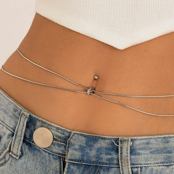 Sexy Rhinestone Tassel Pendant Waist Chain Body Chain Alloy Simple Round Bead For Female