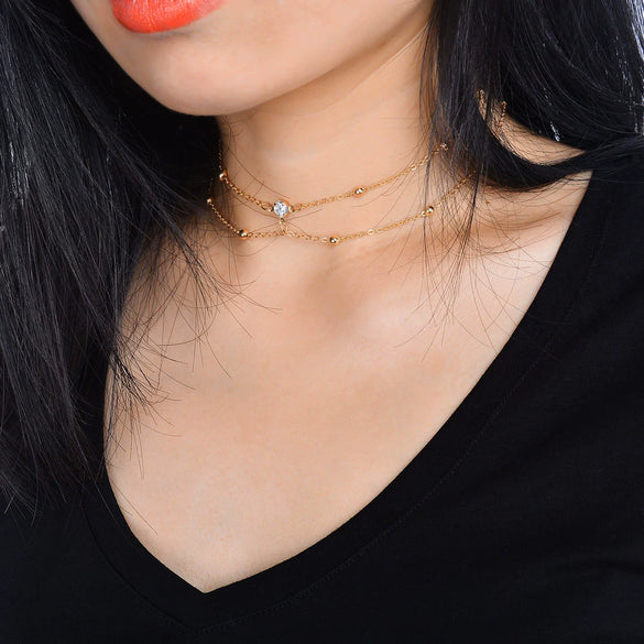 Sexy Women's Jewelry Copper Bead Mesh Snake Bone Chain Necklace With Rhinestone Pendant And Geometric Pattern Electroplated