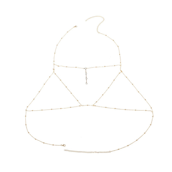 Sexy Women's Jewelry Copper Bead Mesh Snake Bone Chain Necklace With Rhinestone Pendant And Geometric Pattern Electroplated