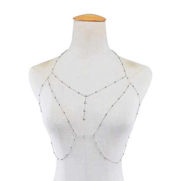 Sexy Women's Jewelry Copper Bead Mesh Snake Bone Chain Necklace With Rhinestone Pendant And Geometric Pattern Electroplated