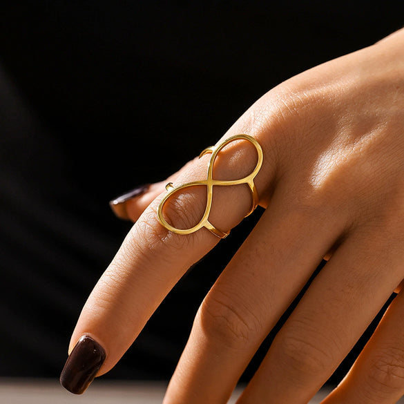 8 Shaped Line Opening Ring Titanium Steel Pvd Plated Simple Cold Style Women's Hand Jewelry With Geometric Design