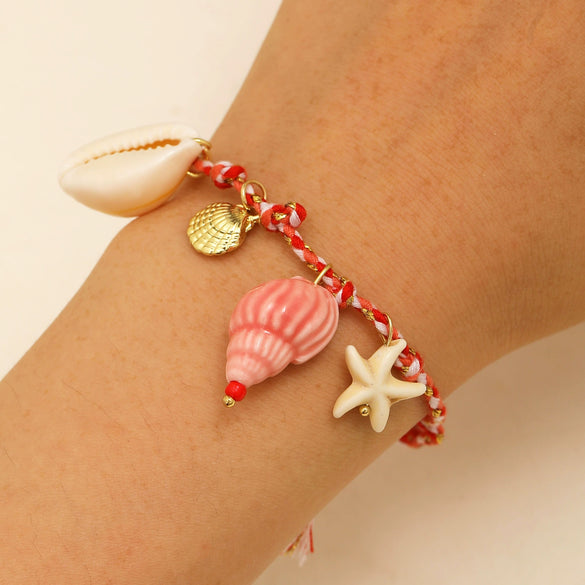 Shell And Ceramic Dopamine Starfish And Fish Pendant Necklace Electroplated Ocean Style For Women