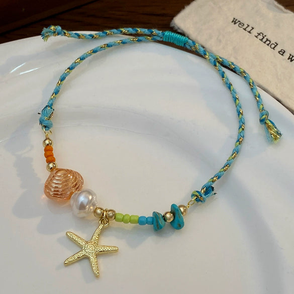 Shell And Ceramic Dopamine Starfish And Fish Pendant Necklace Electroplated Ocean Style For Women
