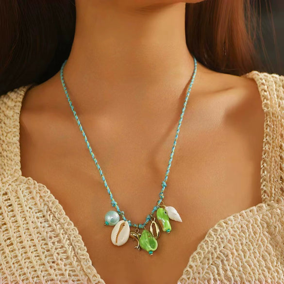 Shell And Ceramic Dopamine Starfish And Fish Pendant Necklace Electroplated Ocean Style For Women
