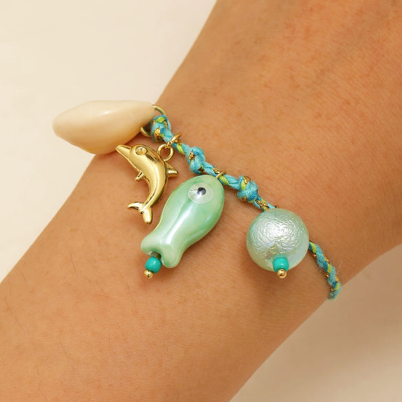 Shell And Ceramic Dopamine Starfish And Fish Pendant Necklace Electroplated Ocean Style For Women