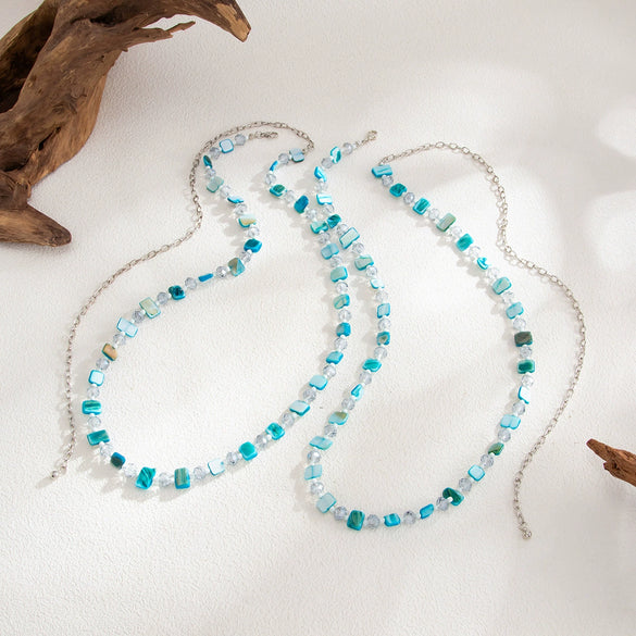 Shell And Crystal Seed Bead Layered Body Chain Waist Belt With Lobster Clasp For Women
