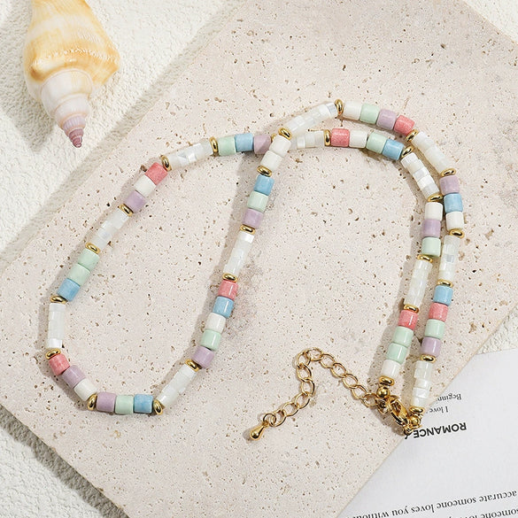 Shell And Stainless Steel Geometric U Shape Vacuum Plated Clavicle Chain Necklace For Women