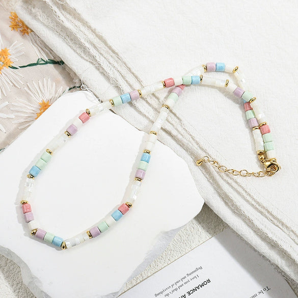 Shell And Stainless Steel Geometric U Shape Vacuum Plated Clavicle Chain Necklace For Women