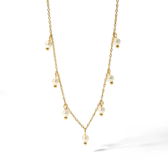 Shell Bead Pearl Necklace For Girls High End Niche Versatile Titanium Steel Pvdp Furnace Real Gold Plated Millet Bead Stainless Steel Cross Chain Necklace With Geometric Design