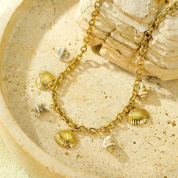 Shell Conch Necklace Stainless Steel 18K Gold Electroplated Natural Style