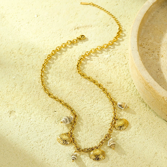 Shell Conch Necklace Stainless Steel 18K Gold Electroplated Natural Style