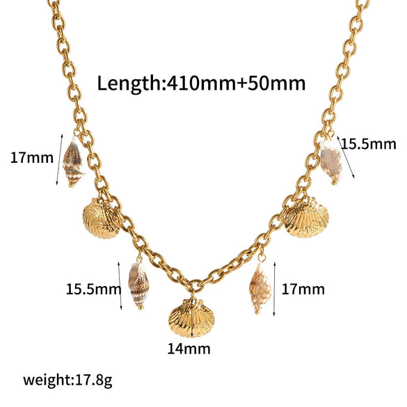 Shell Conch Stainless Steel Women's Fashion Minimalist Geometric O Chain Necklace 18K Gold Plated