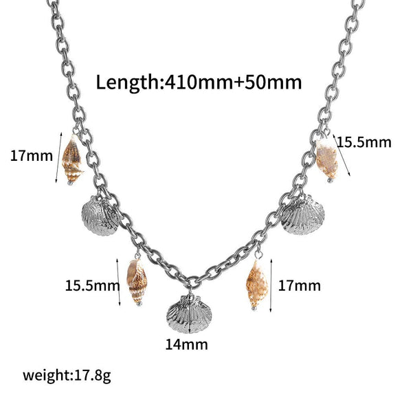 Shell Conch Stainless Steel Women's Fashion Minimalist Geometric O Chain Necklace 18K Gold Plated