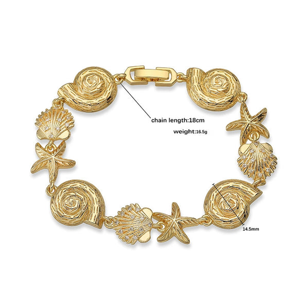Shell Conch Starfish Stitching Copper Bracelet With Star Animal Zodiac Pattern Electroplating For Women