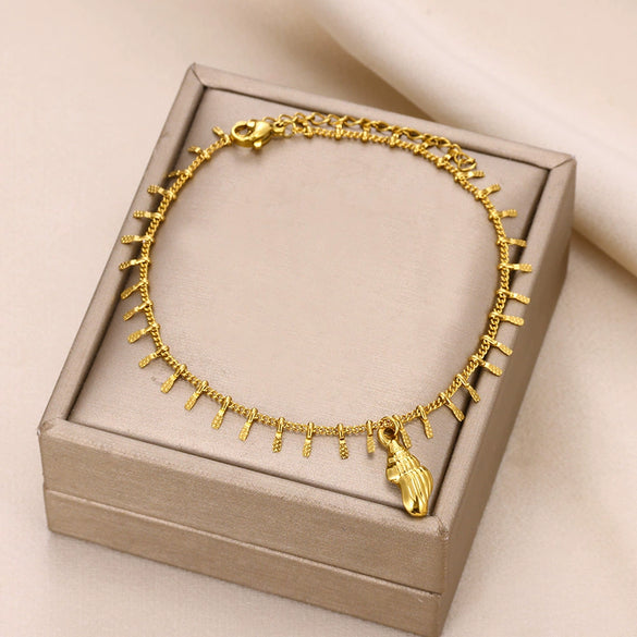 Shell Conch Tassel Anklet Stainless Steel Drop Shape Baroque Marine Jewelry For Women