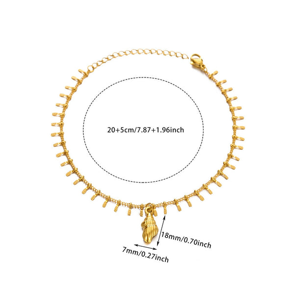 Shell Conch Tassel Anklet Stainless Steel Drop Shape Baroque Marine Jewelry For Women
